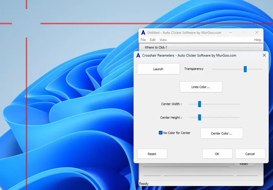 Screenshot of Crosshair in Auto Clicker Software to easily locate Mouse Cursor Position